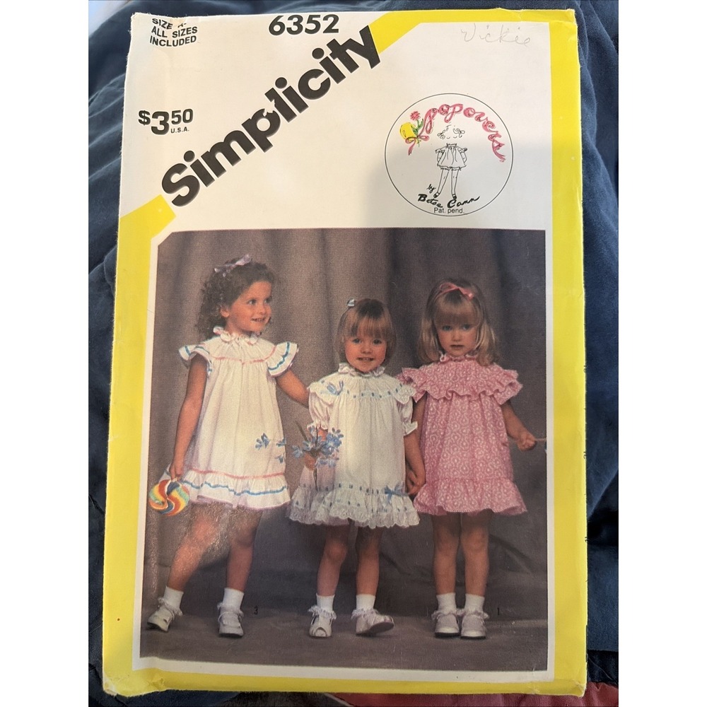 Simplicity 6352 Toddler Girls Dress Panties Sewing Pattern Size S-M-L Uncut 1984